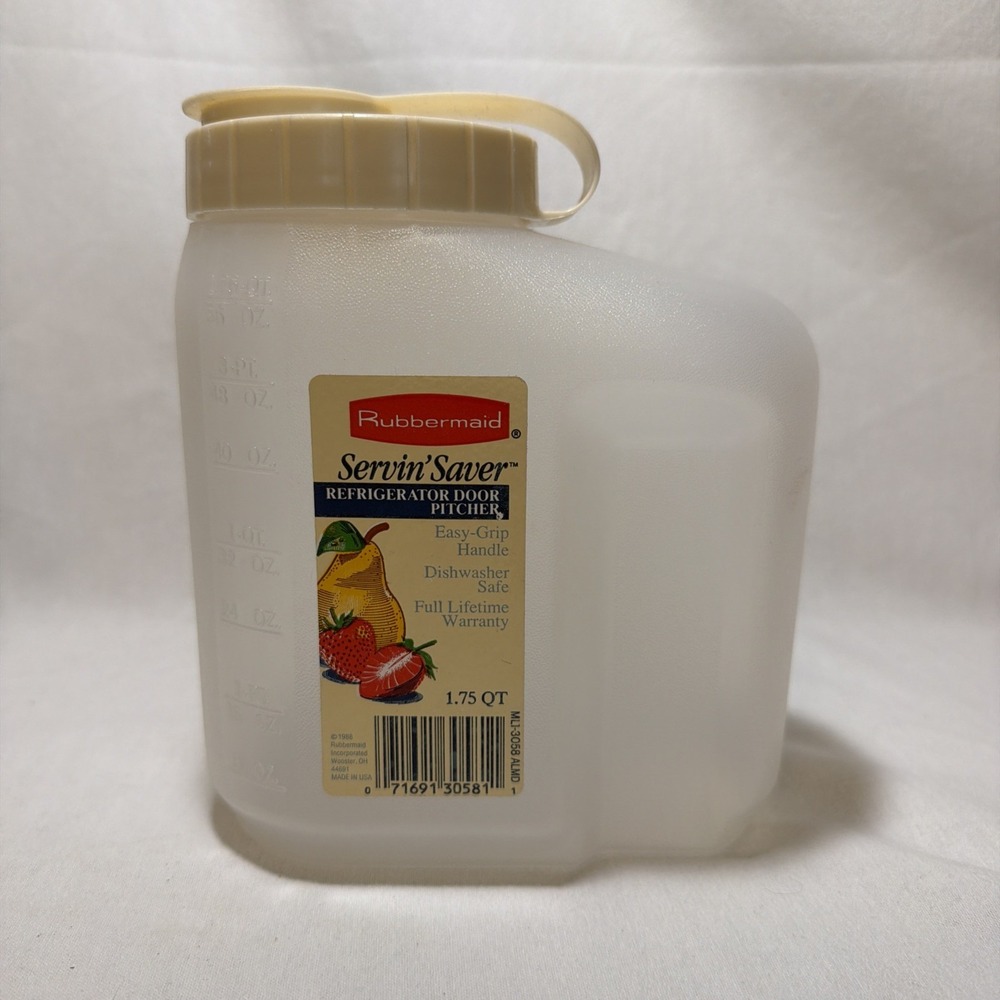 Vtg Rubbermaid Servin' Saver 1.75 Qt. Drink Container Almond Flip Lid NOS 1988
